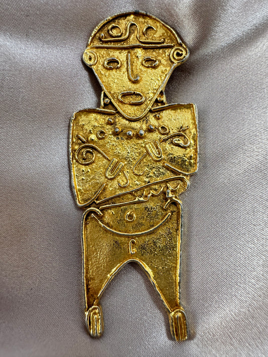 ALVA MUSEUM REPLICAS gold tone Mayan Male Figural Pendant - 1"x 2 7/8"