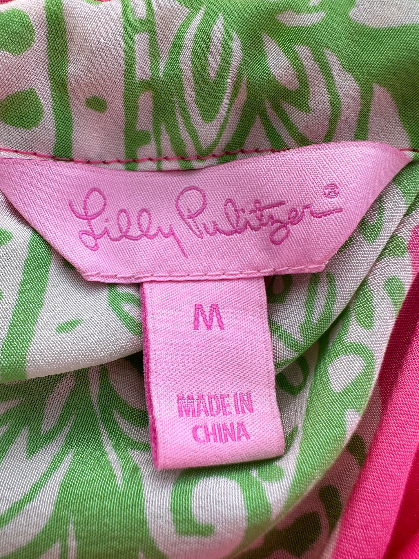 LILLY PULITZER pink green Silk Gold Chain Halter Rivera Top - M