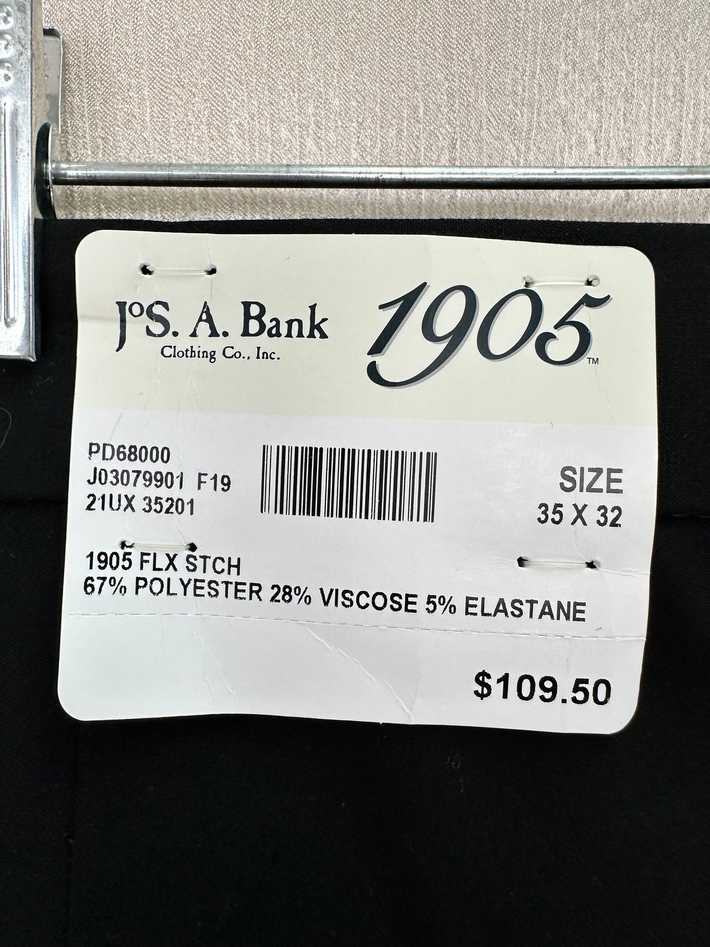 NWT - JOS A BANK black 1905 Flex Stretch Slim Fit Pants - 35 x 32