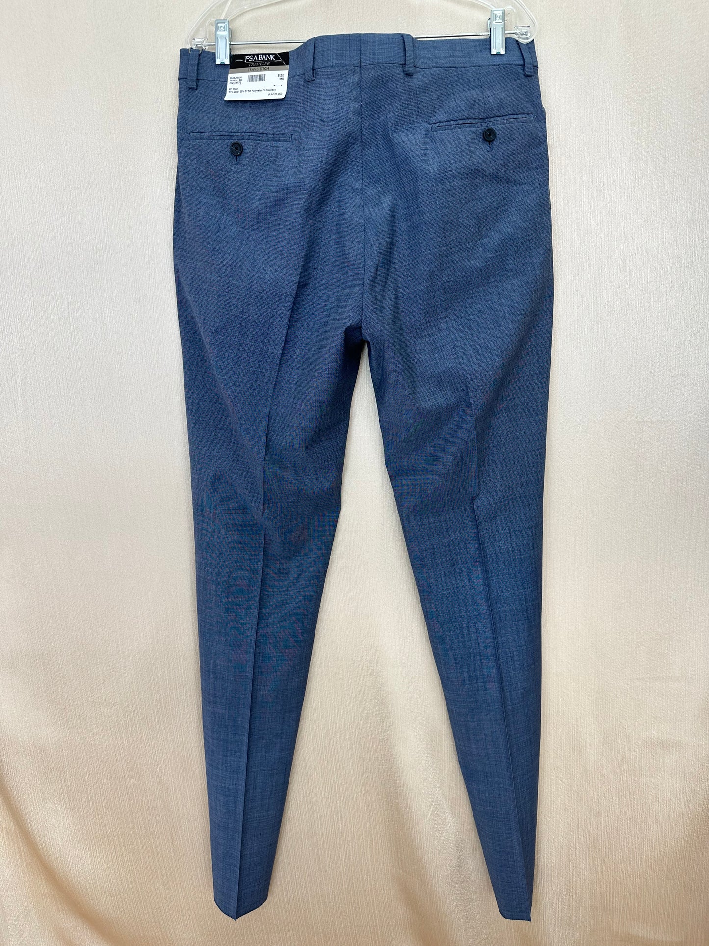 NWT - JOS A BANK blue Flat Front Open UNHEMMED Traveler 37.5 Pants - 35R