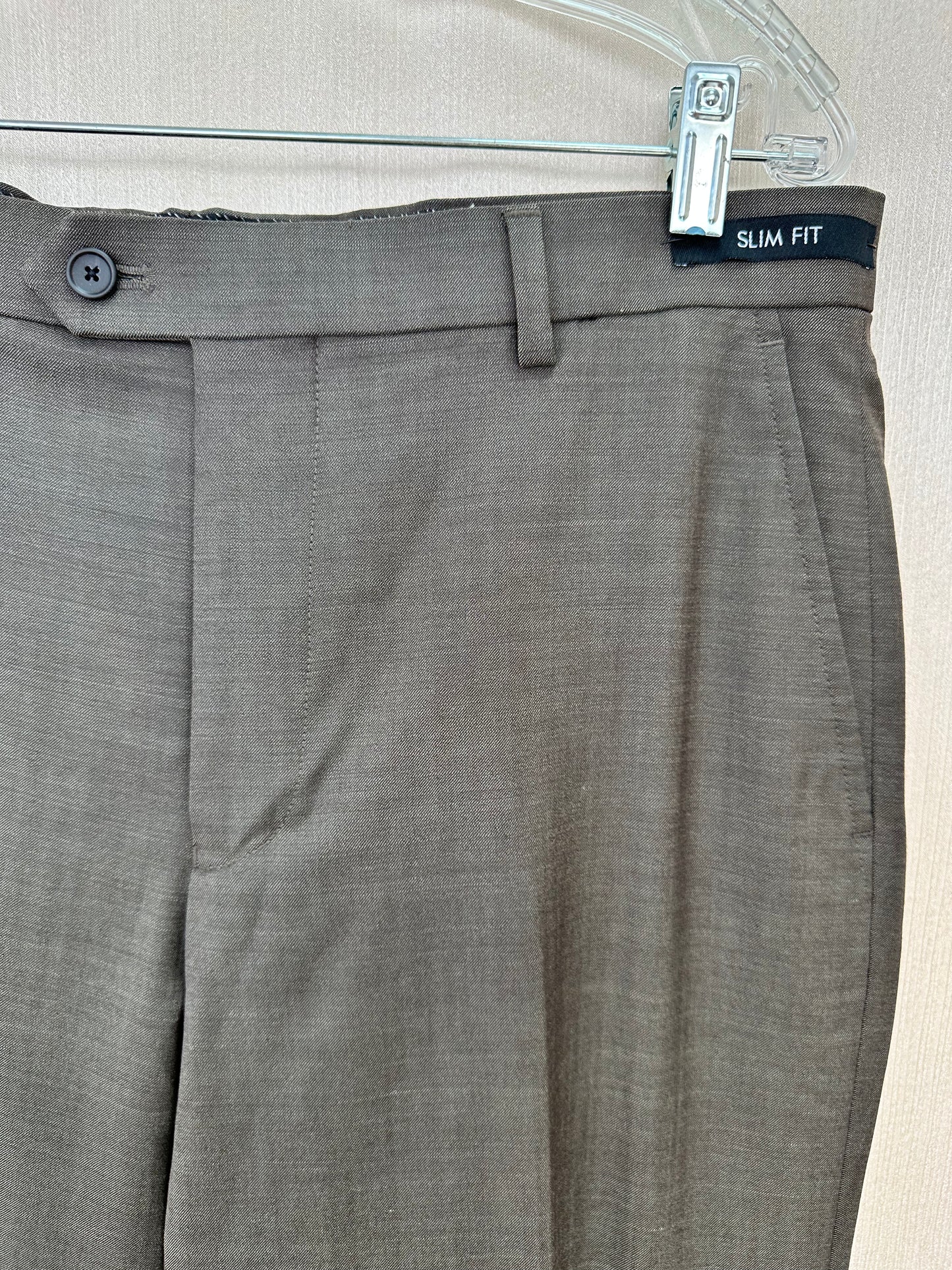 NWT - JOS A BANK brown Flat Front Open UNHEMMED Traveler 37.5 Pants - 35R