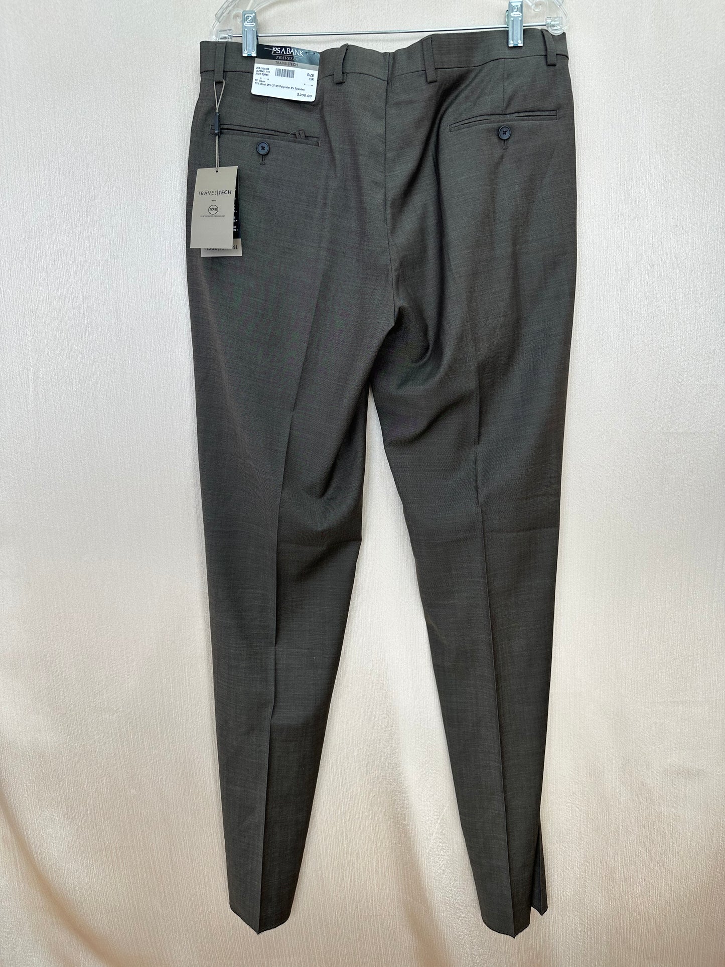 NWT - JOS A BANK brown Flat Front Open UNHEMMED Traveler 37.5 Pants - 35R