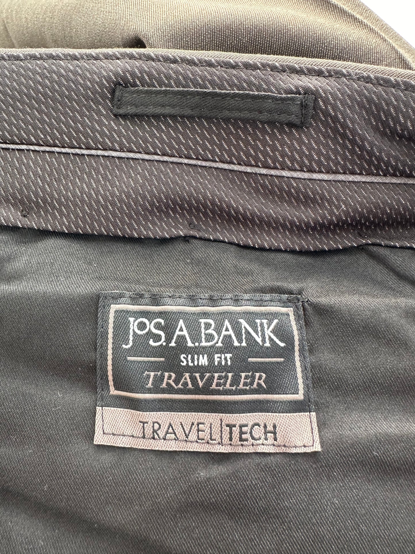 NWT - JOS A BANK brown Flat Front Open UNHEMMED Traveler 37.5 Pants - 35R