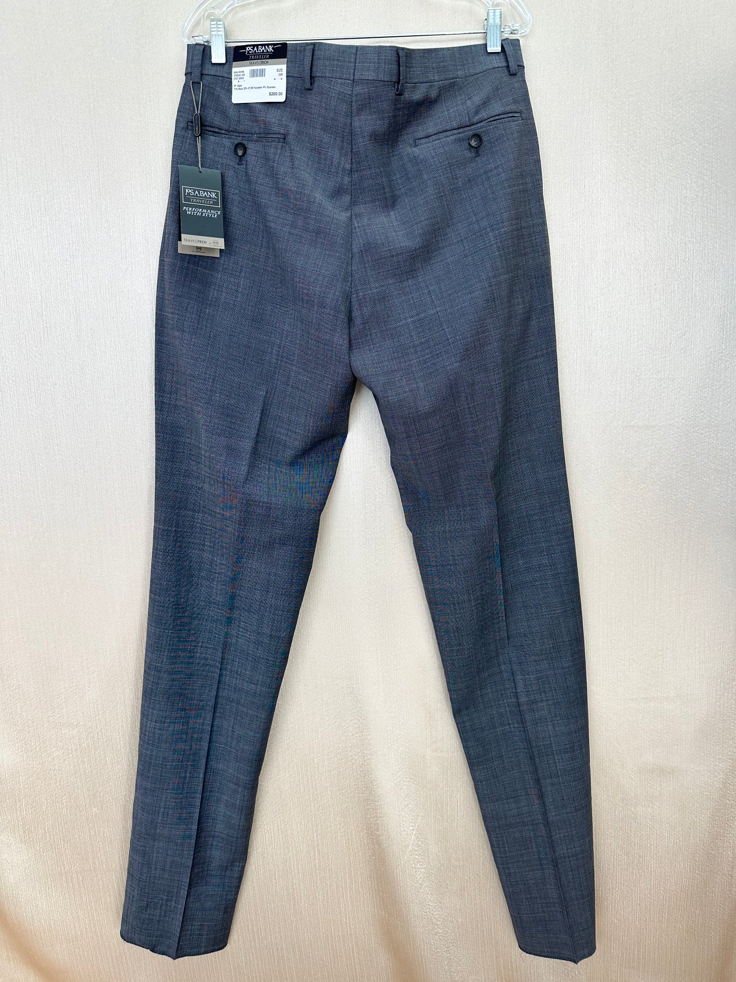 NWT - JOS A BANK gray Flat Front Open UNHEMMED Traveler 37.5 Pants - 35R