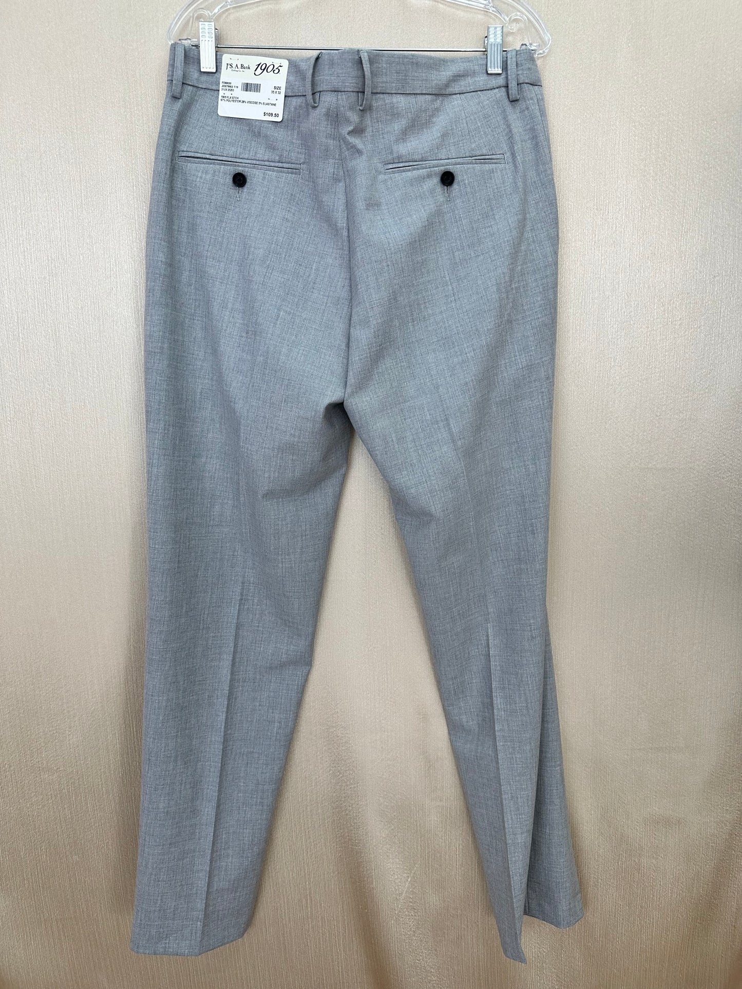 NWT - JOS A BANK light gray 1905 Flex Stretch Slim Fit Pants - 35 x 32