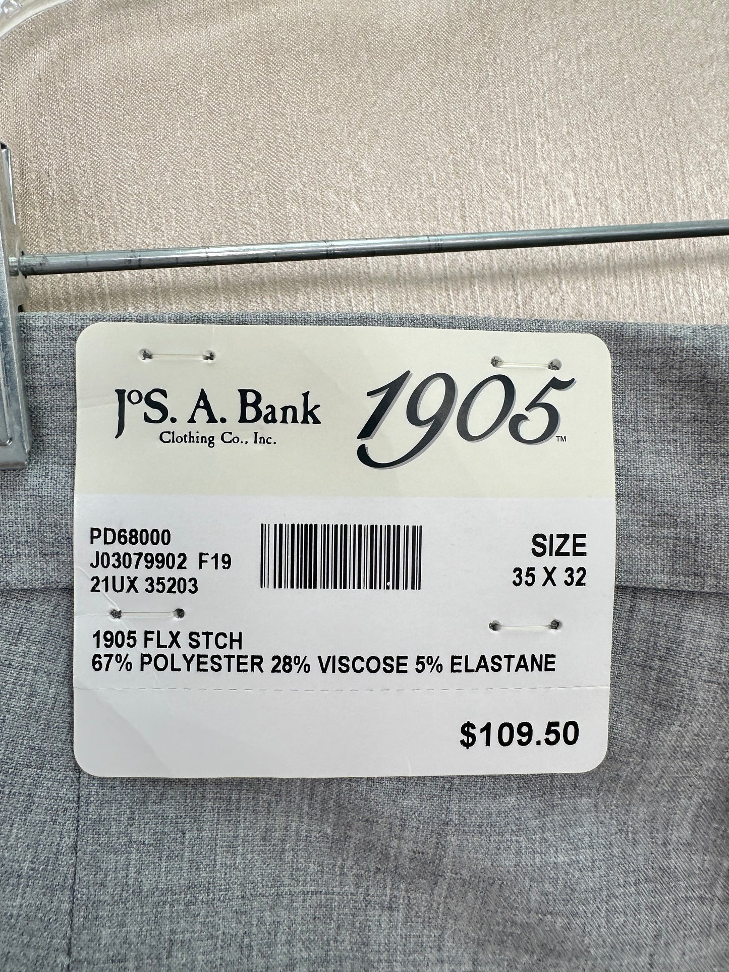 NWT - JOS A BANK light gray 1905 Flex Stretch Slim Fit Pants - 35 x 32