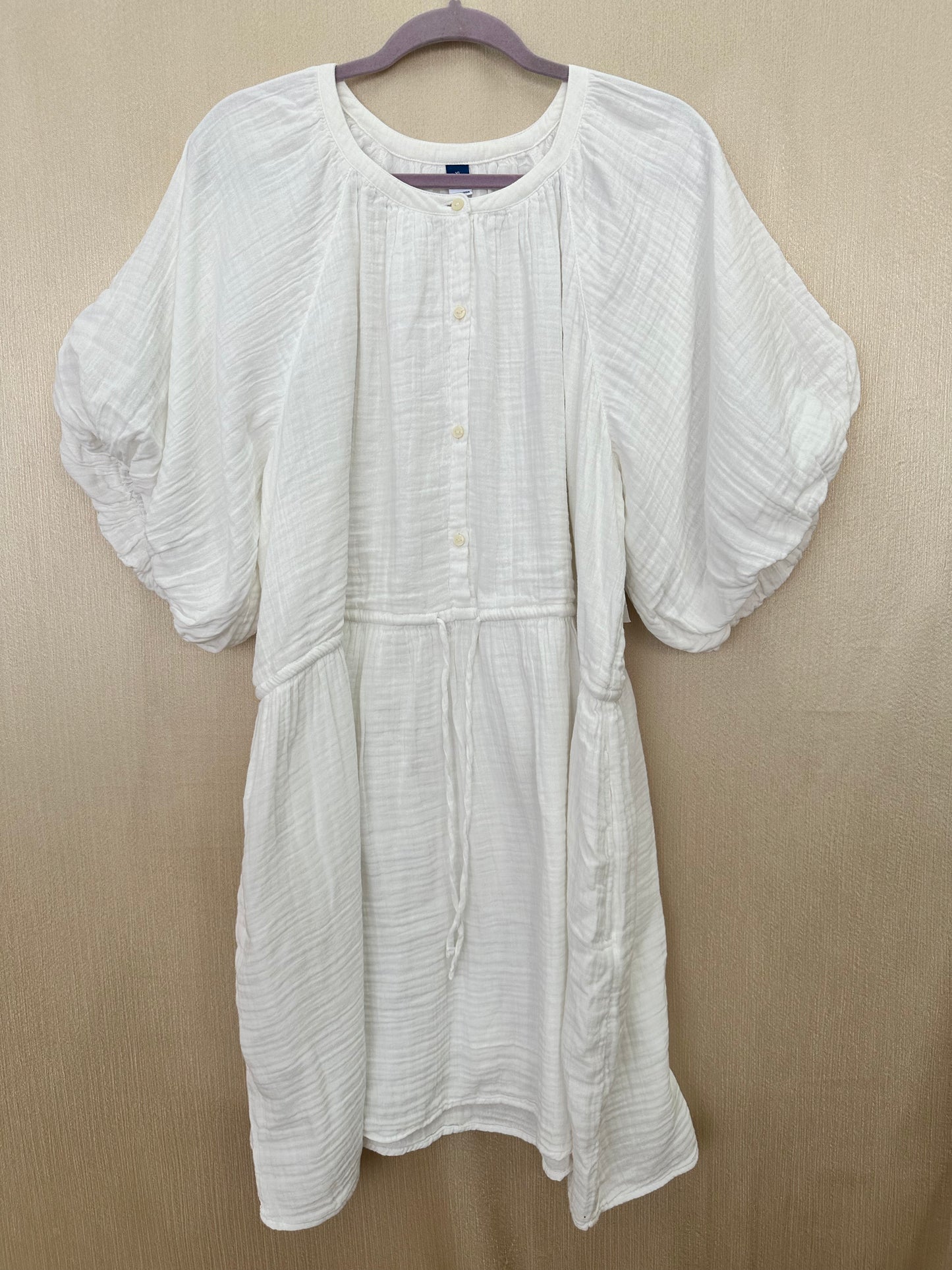 NWT - OLD NAVY white Gauze Drawstring Waist Puff Sleeve Dress - XL