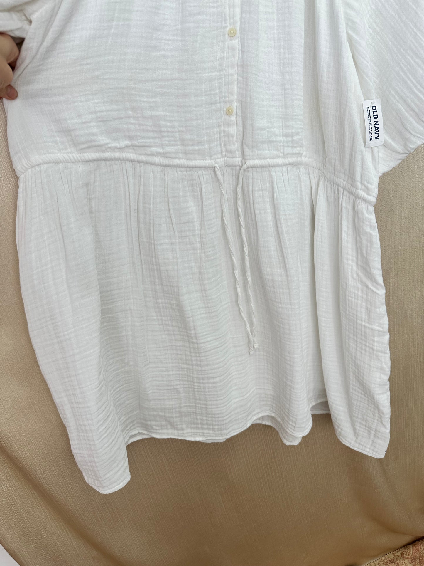 NWT - OLD NAVY white Gauze Drawstring Waist Puff Sleeve Dress - XL