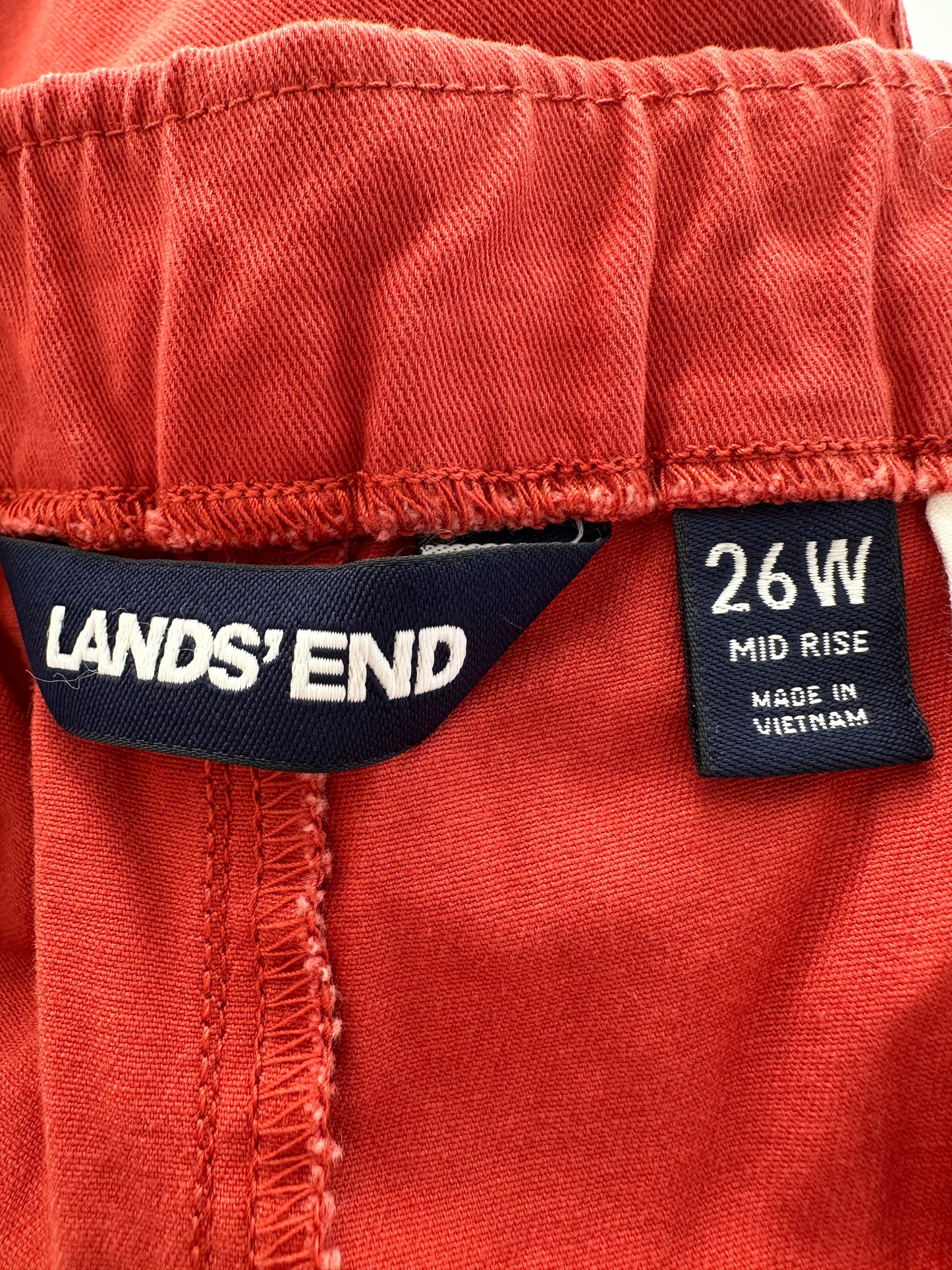 NWT - LANDS END sunwashed red Mid Rise Pull On Chino Ankle Pants - 26W