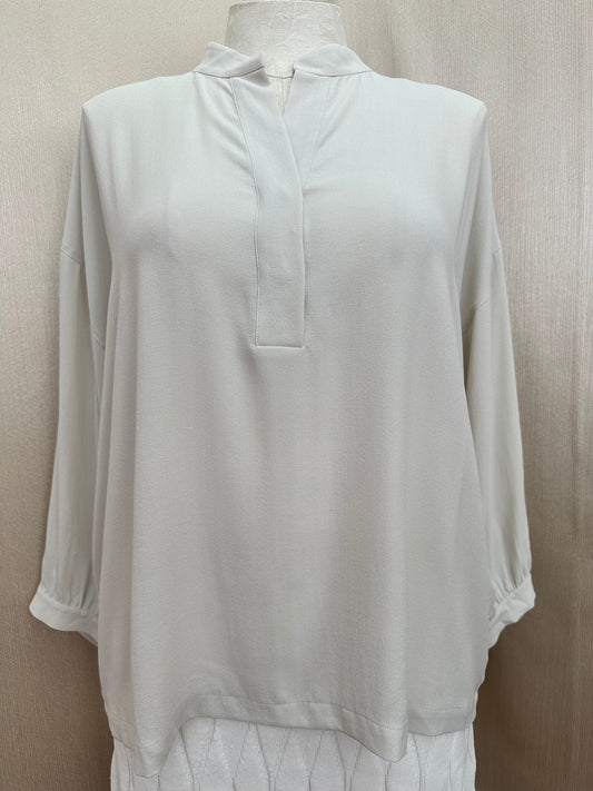 NWT - EILEEN FISHER bone white Silk Georgette Crepe Mandarin Collar Shirt - XL