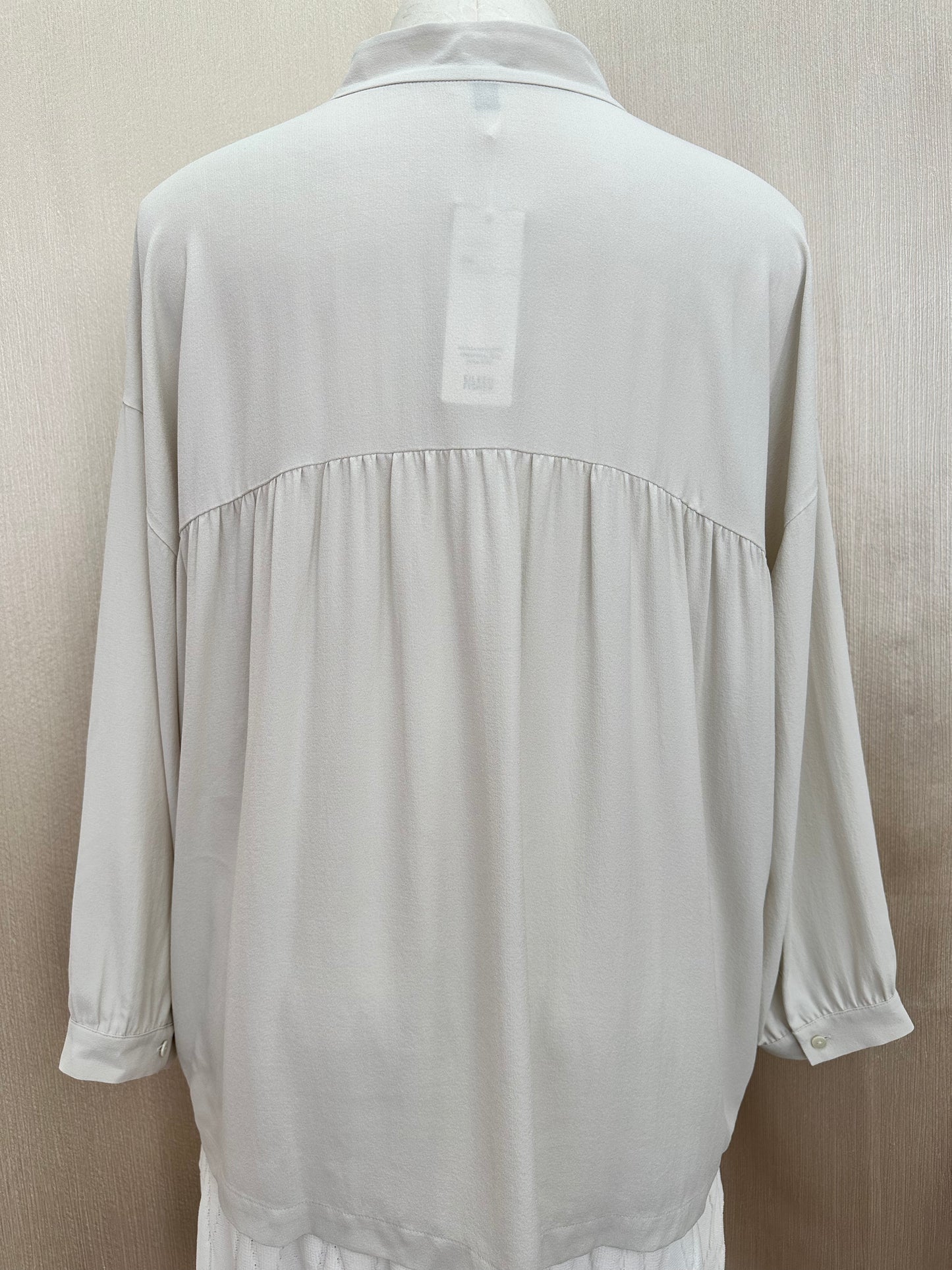 NWT - EILEEN FISHER bone white Silk Georgette Crepe Mandarin Collar Shirt - XL