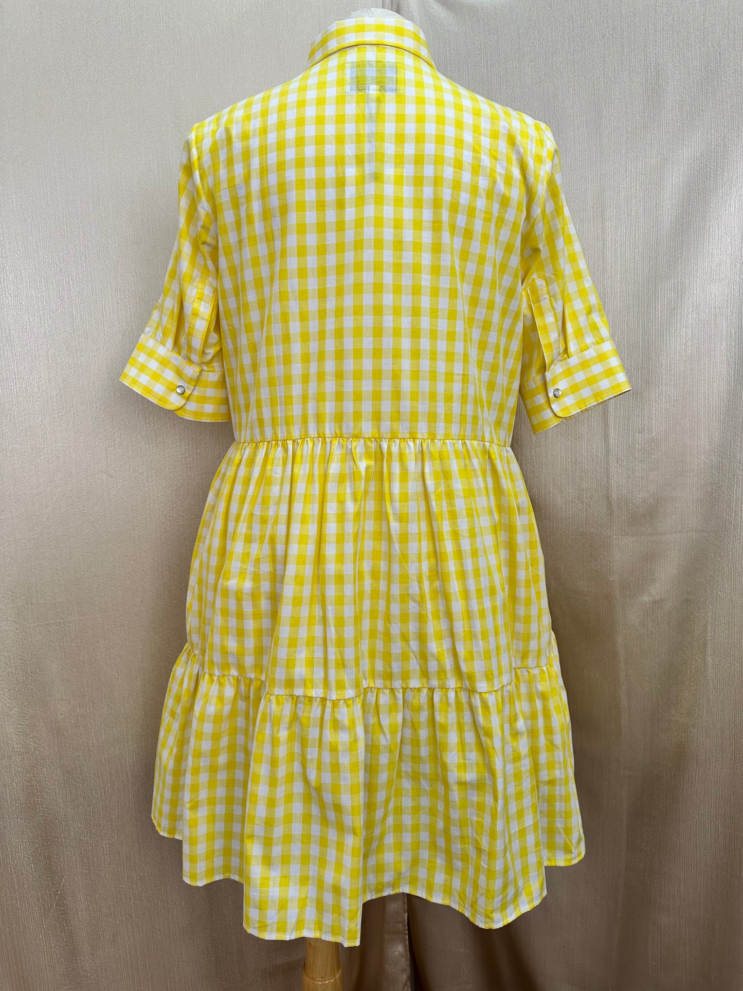 NWT - THE SHIRT ROCHELLE BEHRENS yellow check Pearl Snap 1/2 Sleeve Dress - XL