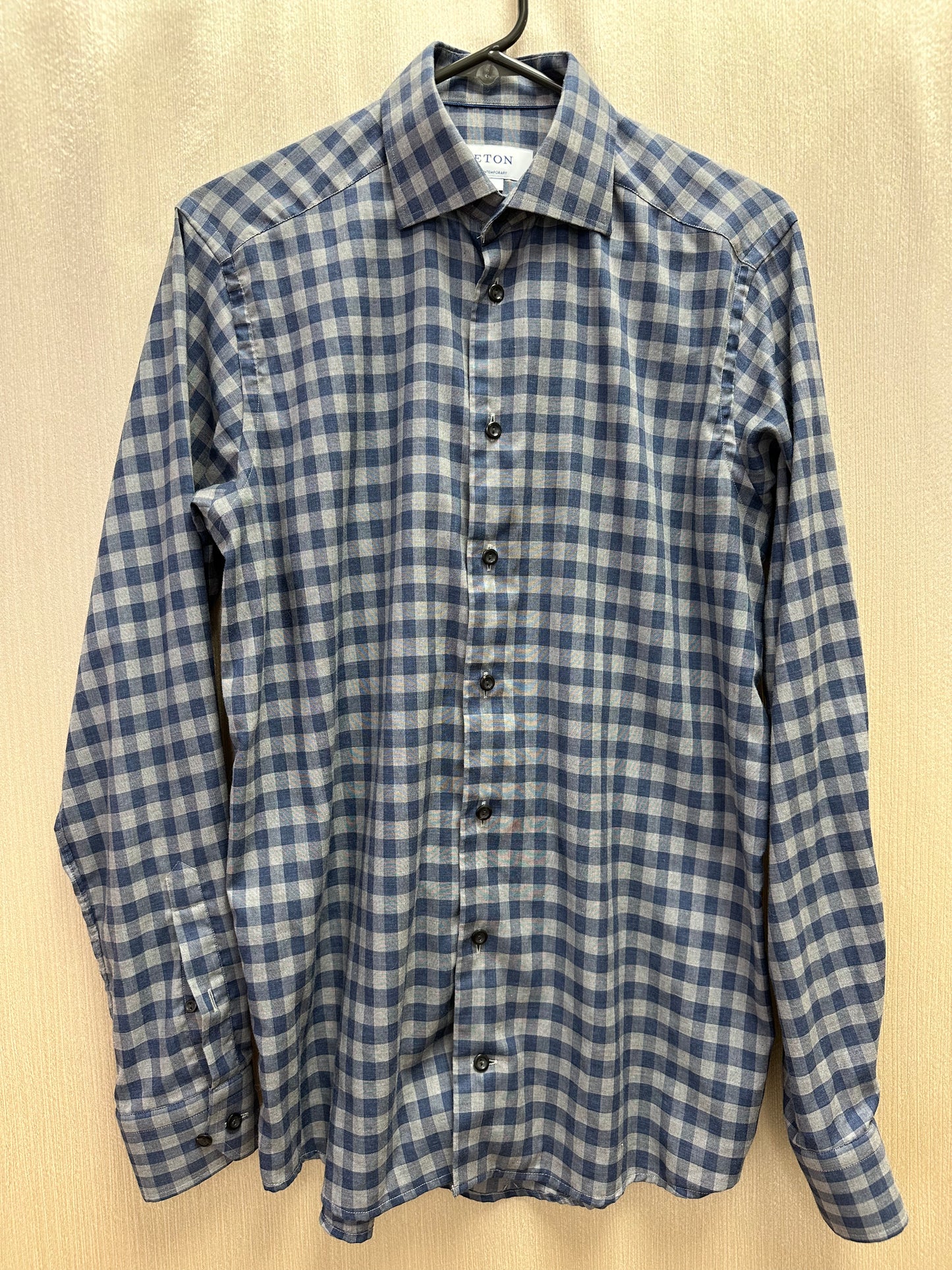 ETON blue gray Plaid Check Lightweight Twill Contemporary Fit Shirt - S | 38 15