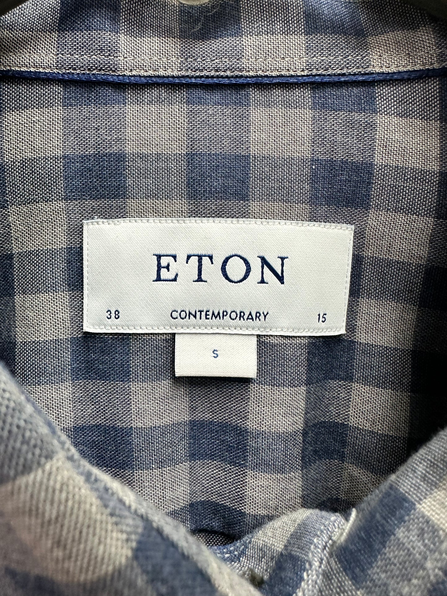 ETON blue gray Plaid Check Lightweight Twill Contemporary Fit Shirt - S | 38 15