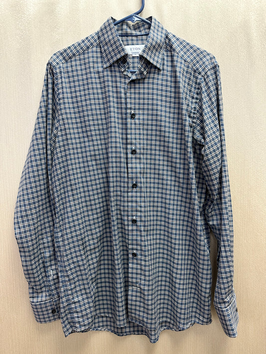 ETON blue Plaid Fine Twill Contemporary Fit Shirt - M | 39 15 1/2