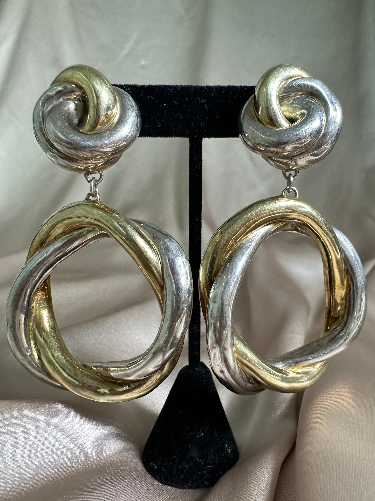 Vintage DAVID VARSANO 925 Sterling Silver Modernist Electroform Clip Earrings - 3.5"