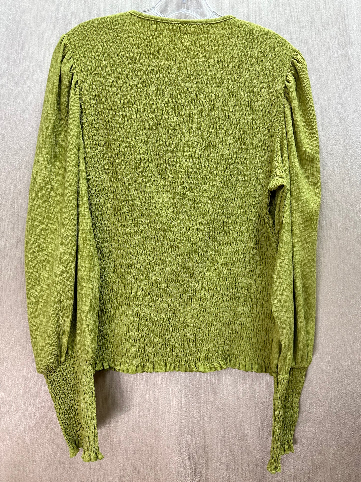 NWT - ANTHROPOLOGIE guacamole green Gauze Smocked Puff Sleeve Top - XL