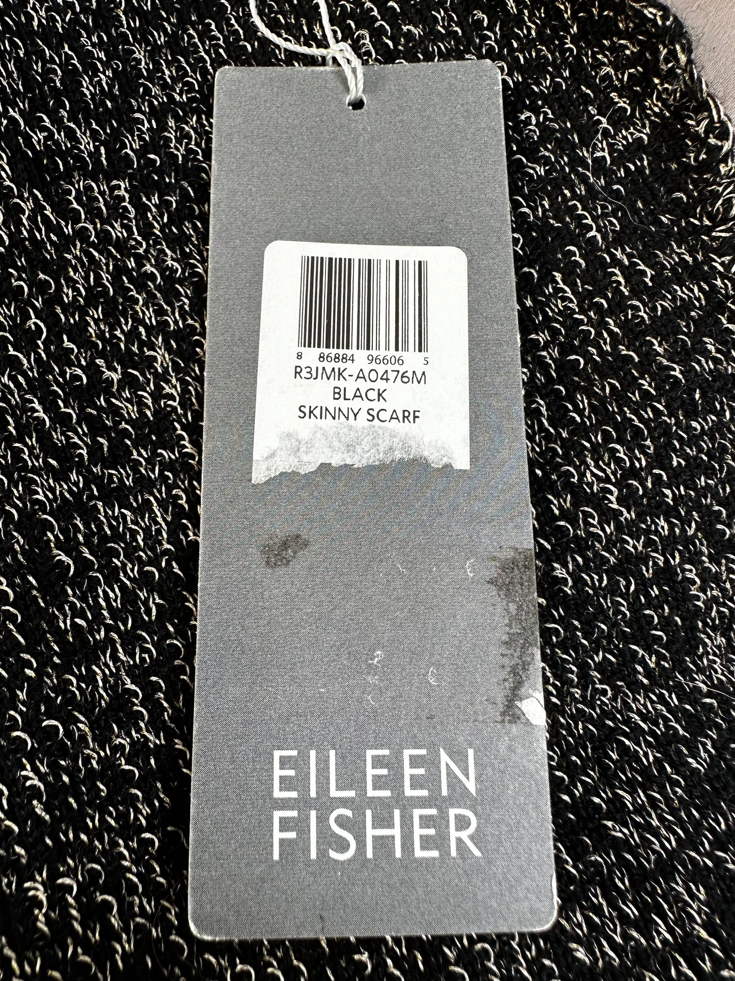 NWT - EILEEN FISHER black silver Merino Blend Metallic Sparkle 6.5" Skinny Scarf