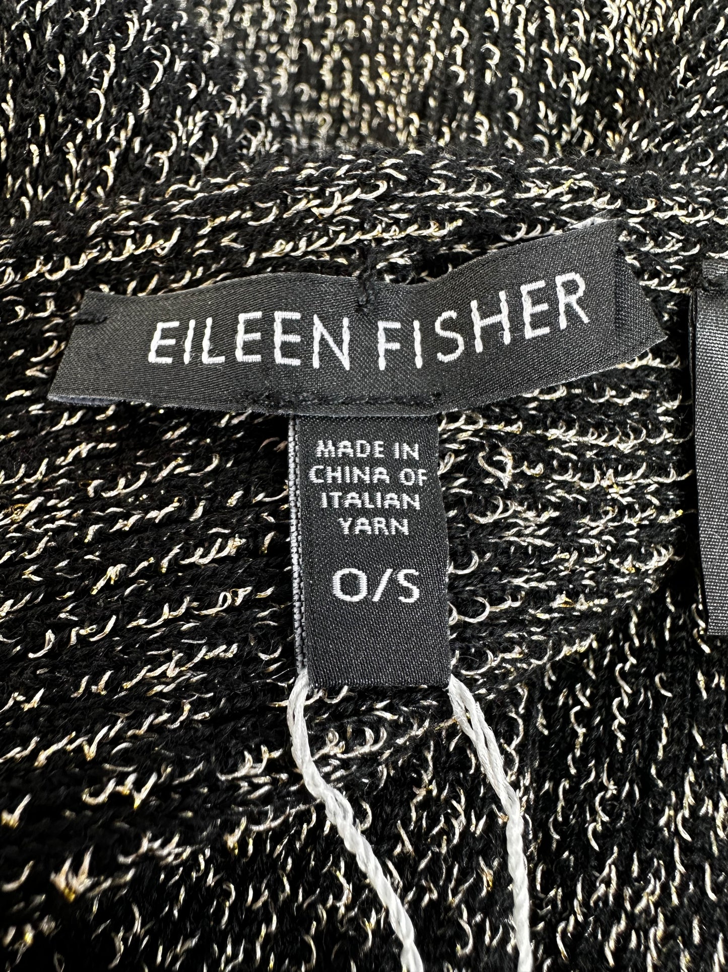 NWT - EILEEN FISHER black silver Merino Blend Metallic Sparkle 6.5" Skinny Scarf