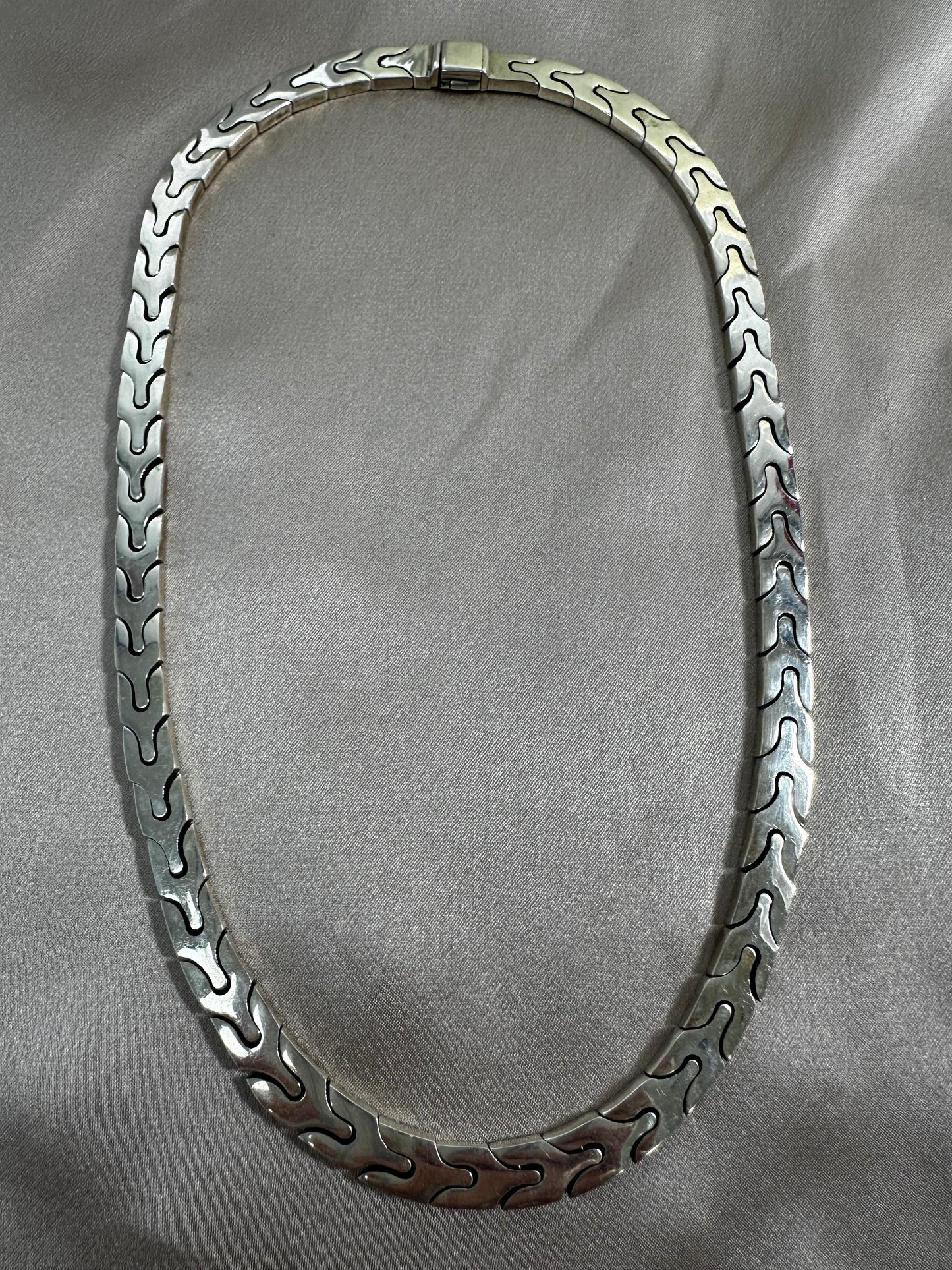 950 Sterling Silver MVF signed Mexico Modernist Link Necklace - 17"