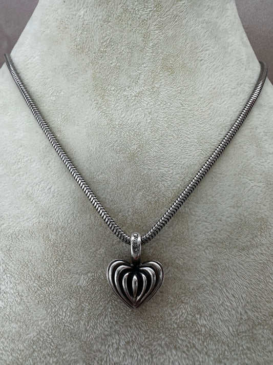 LAGOS CAVIAR 925 Sterling Silver Fluted Heart Pendant Chain Necklace - 15.75"