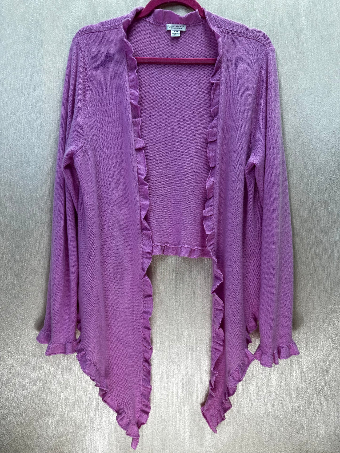 INVESTMENTS pink Cashmere Ruffle Open Ballerina Cardigan - L/XL