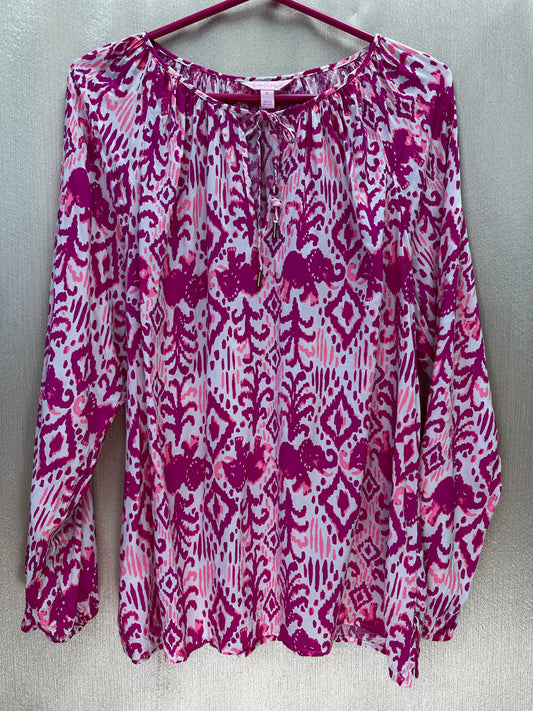 LILLY PULITZER magenta pink 100% Rayon Tons of Fun Willa Top - XL