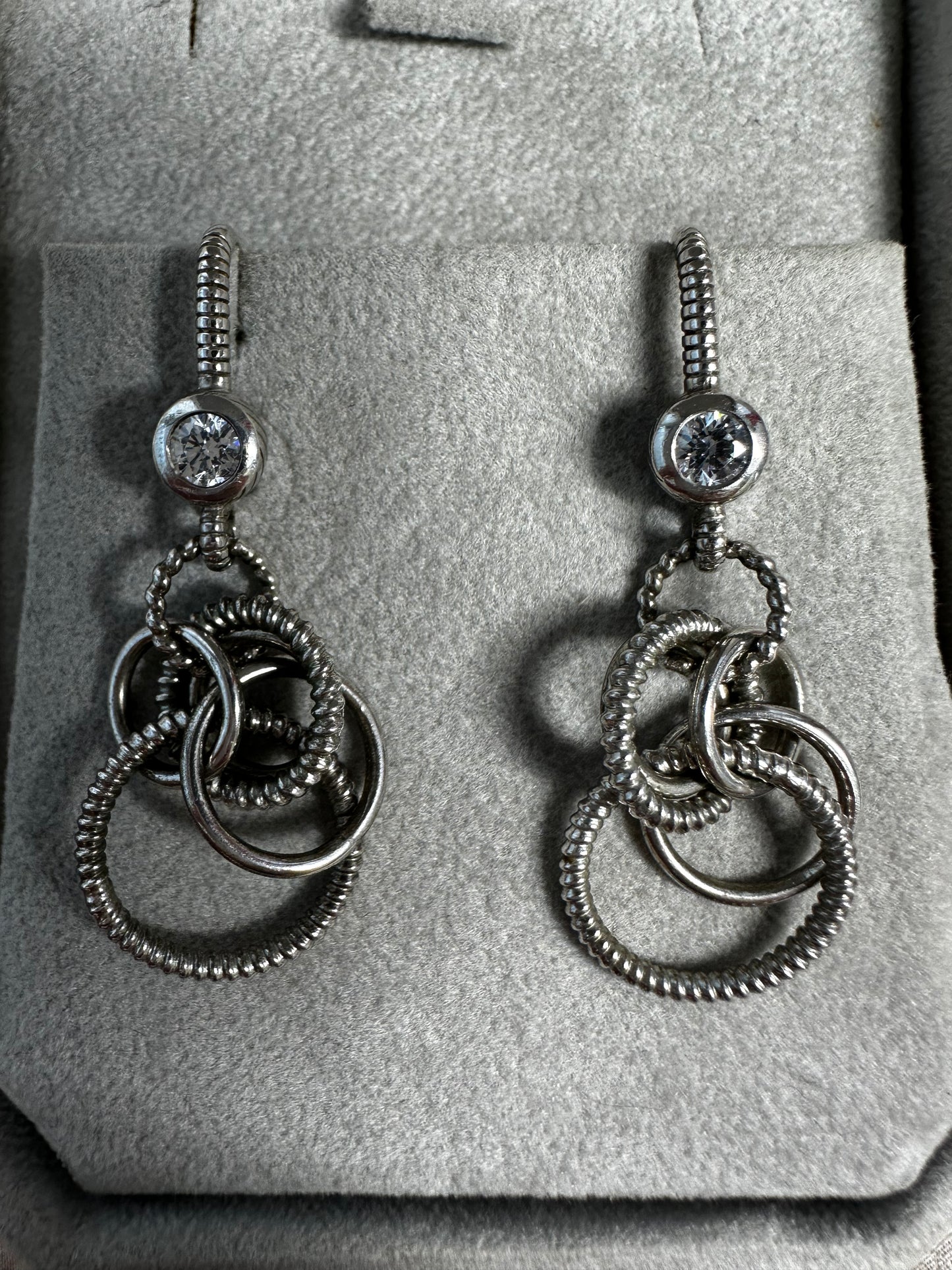 JUDITH RIPKA 925 Sterling Silver CZ Interlocking Circles Dangle Earrings - 1 5/8"