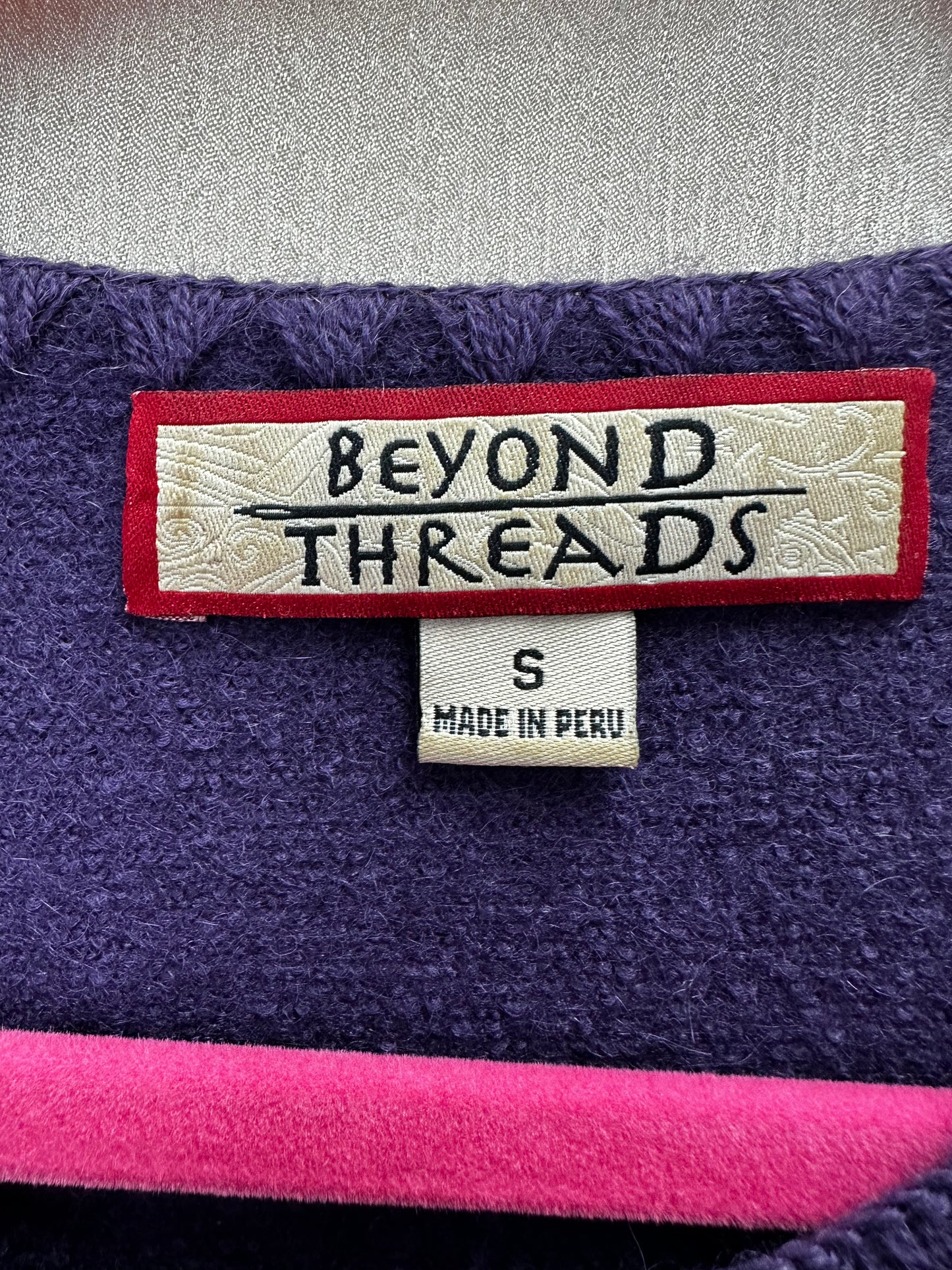 BEYOND THREADS purple Alpaca Wool Blend Artsy Buttons Peru Cardigan Sweater - S