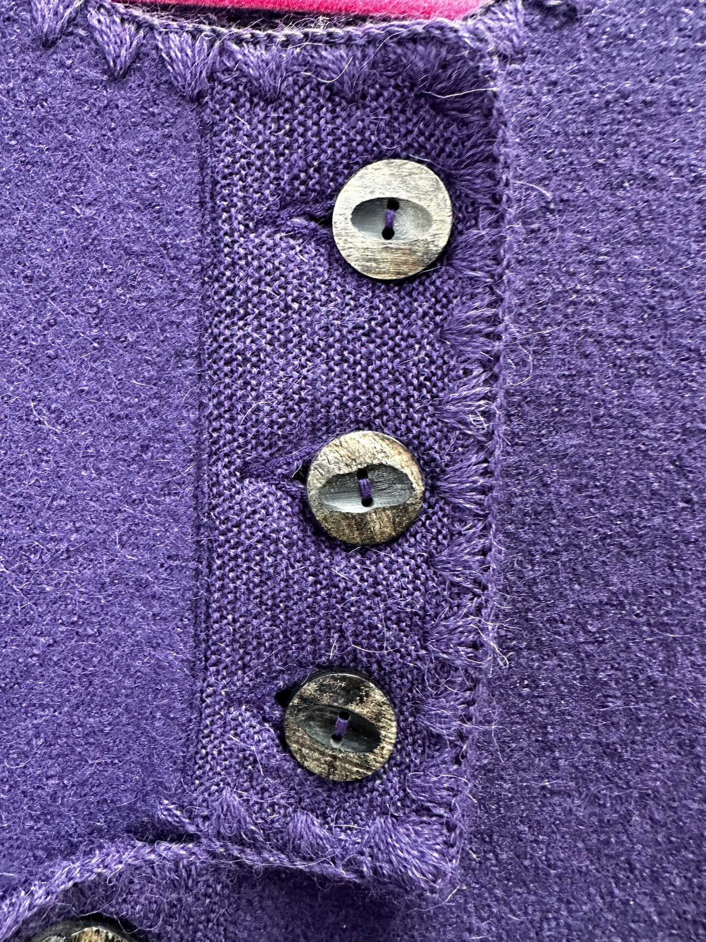 BEYOND THREADS purple Alpaca Wool Blend Artsy Buttons Peru Cardigan Sweater - S