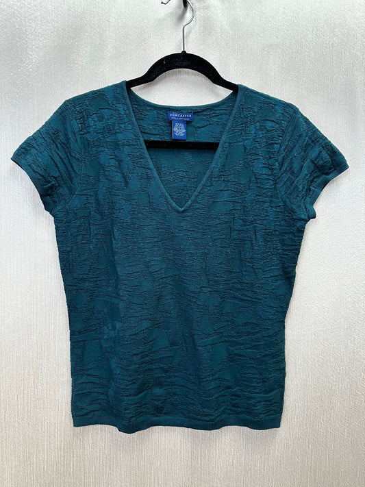 DONCASTER COLLECTION teal Silk Blend Short Sleeve Texture Sweater Top - M