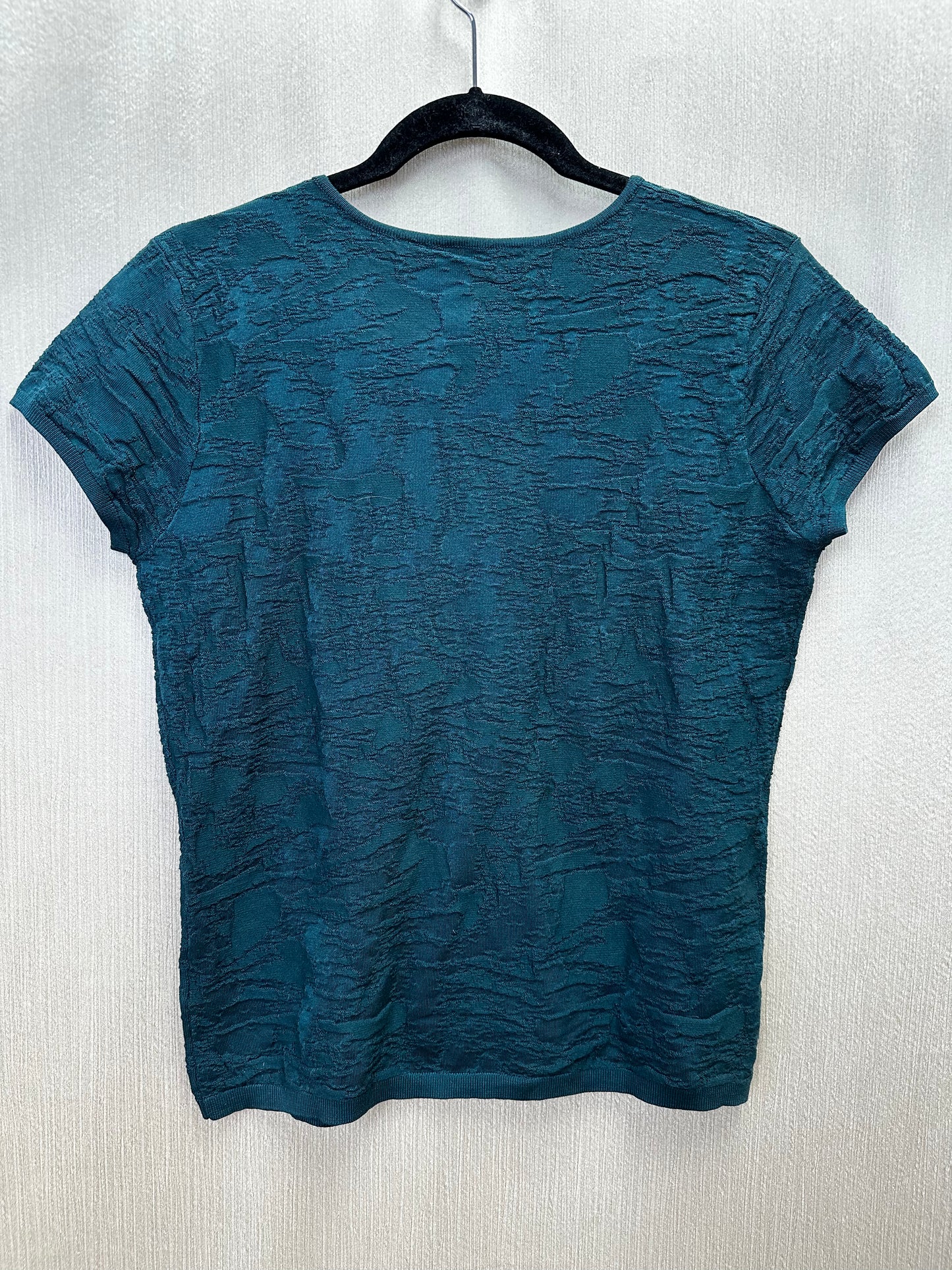 DONCASTER COLLECTION teal Silk Blend Short Sleeve Texture Sweater Top - M