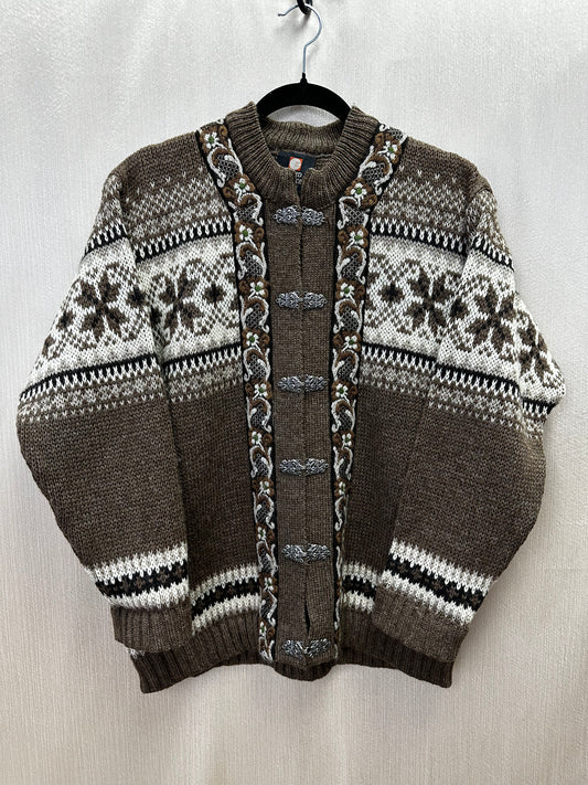 FJORD FASHION brown Wool Fair Isle Norway Evebofoss Sweater Cardigan - 44