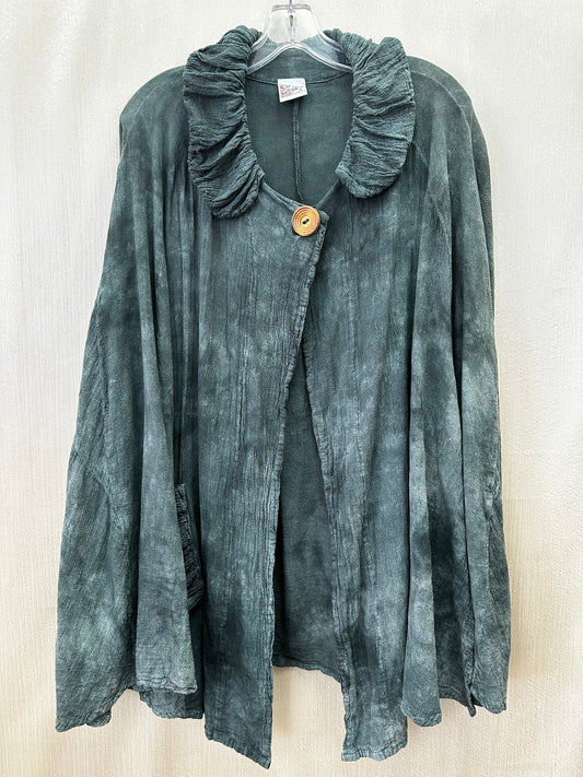 OH MY GAUZE dark green Collared Pocket Button Lagenlook Cape Poncho Jacket - OS