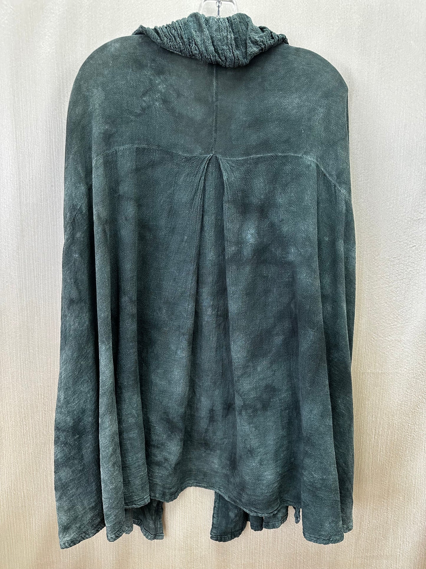 OH MY GAUZE dark green Collared Pocket Button Lagenlook Cape Poncho Jacket - OS