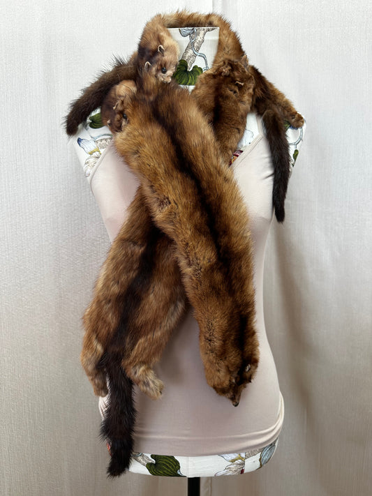 Whole Body - 4 Head to Tail - Brown Mink Pelt Fur Stole Wrap - 56"