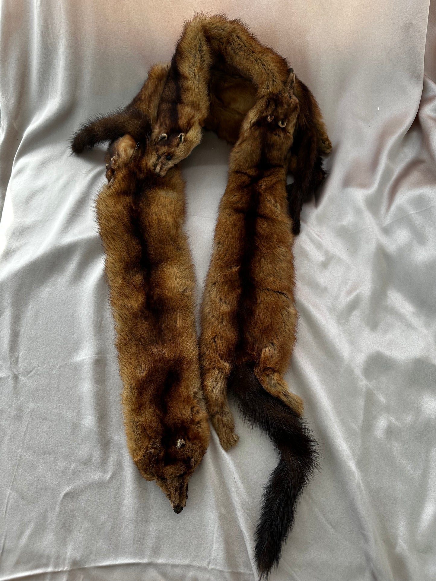 Whole Body - 4 Head to Tail - Brown Mink Pelt Fur Stole Wrap - 56"