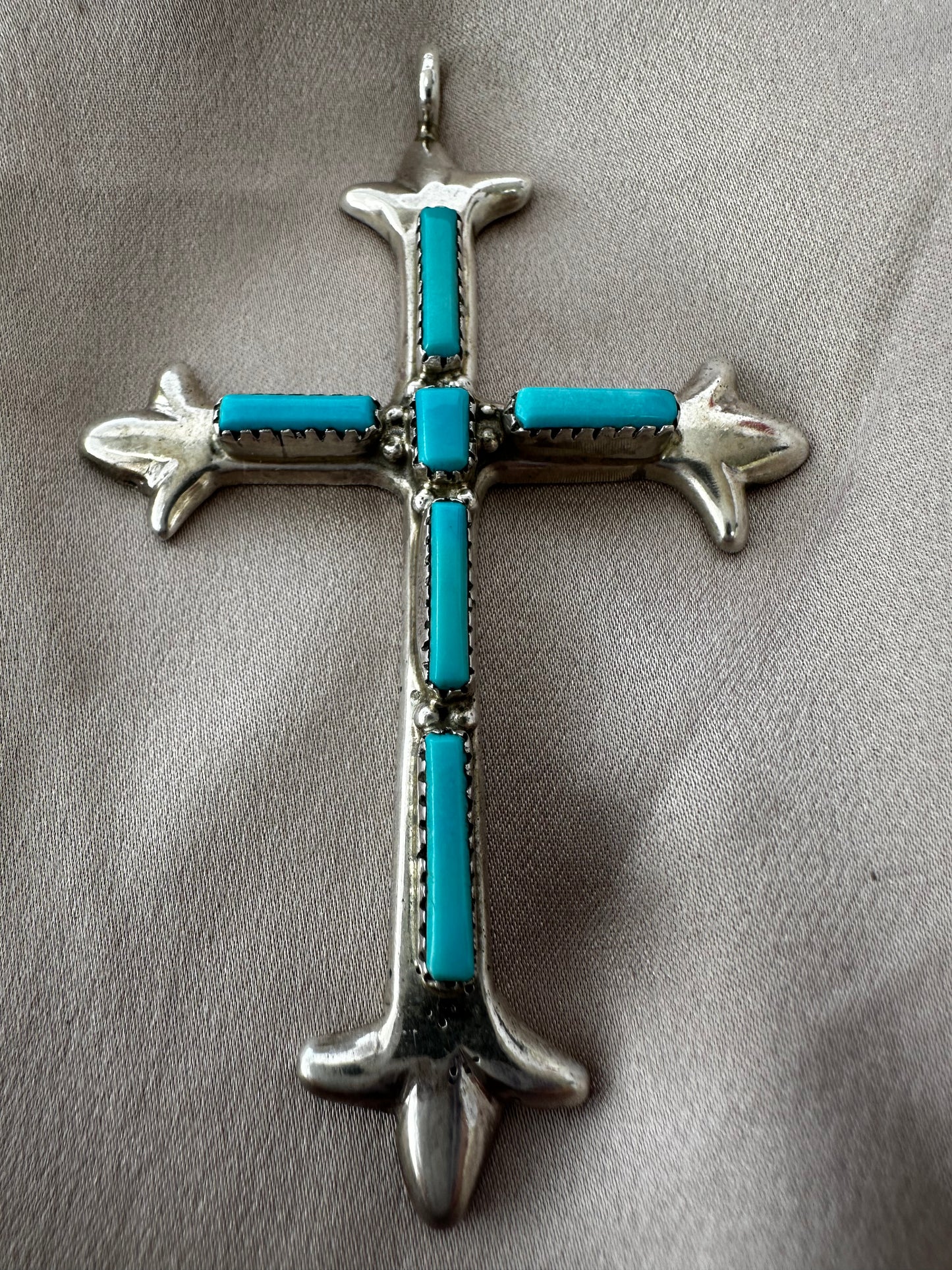 G&L LEEKITY Sterling Silver Turquoise ZUNI Cross Pendant - ~2" x 3"