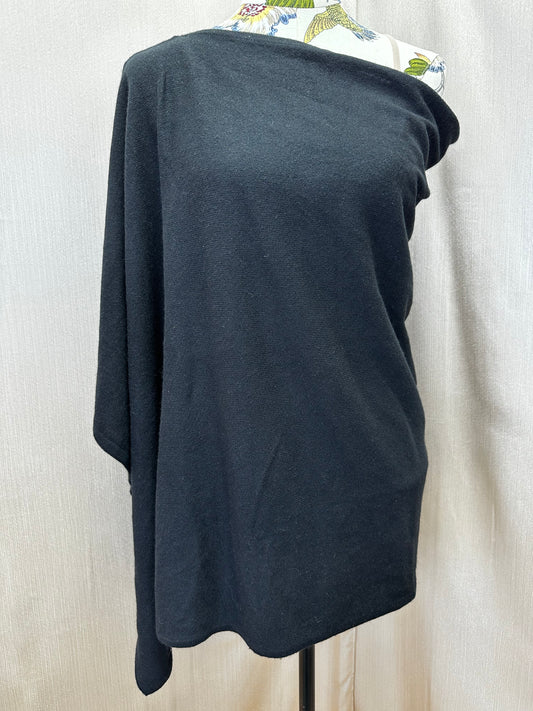 ALASHAN LUXE black 100% Cashmere Dress Topper Poncho - OS 26.5" Length *flaw