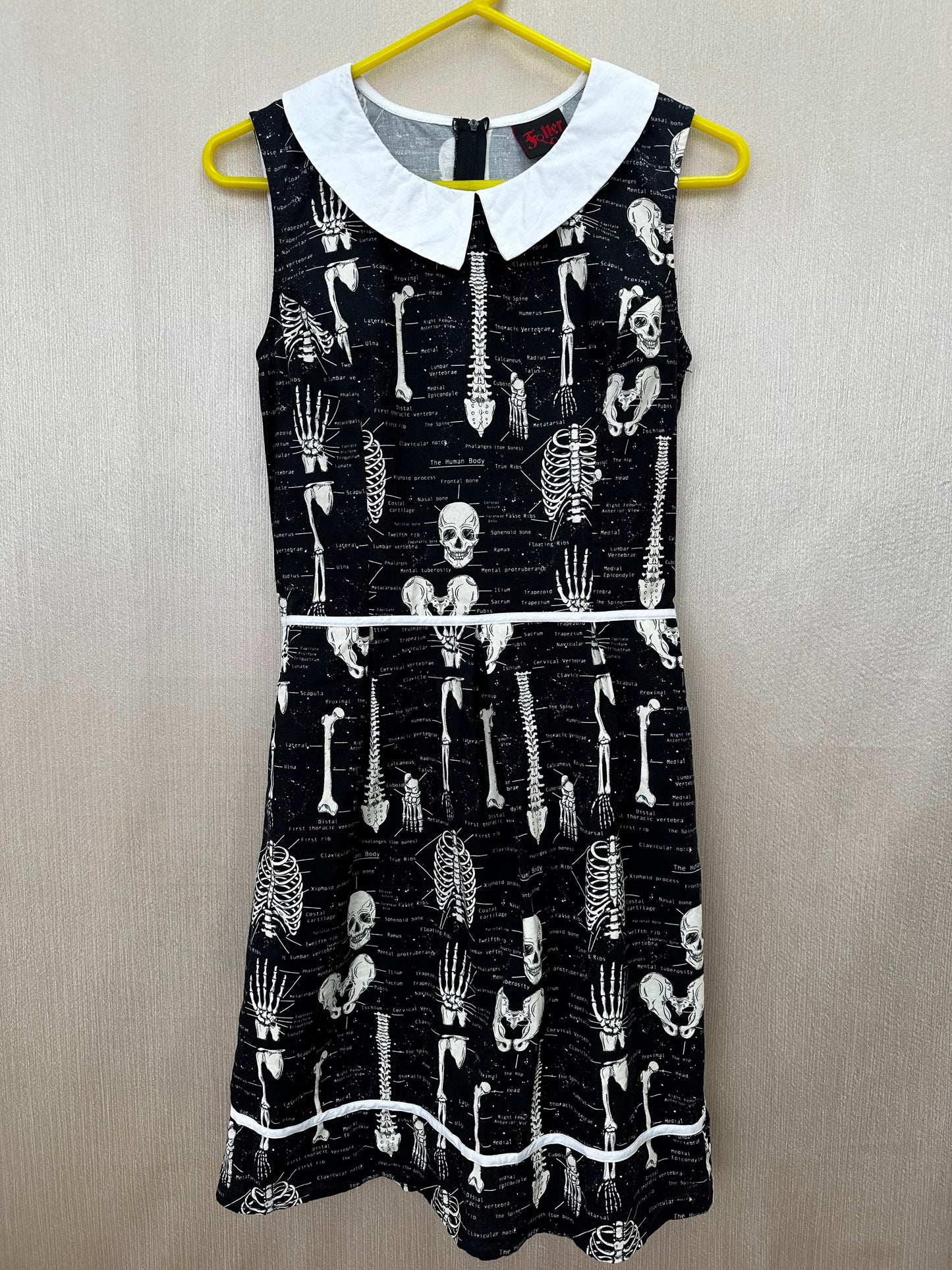 FOLTER black white Cotton Skeleton Anatomy Sleeveless Collared Dress - XL