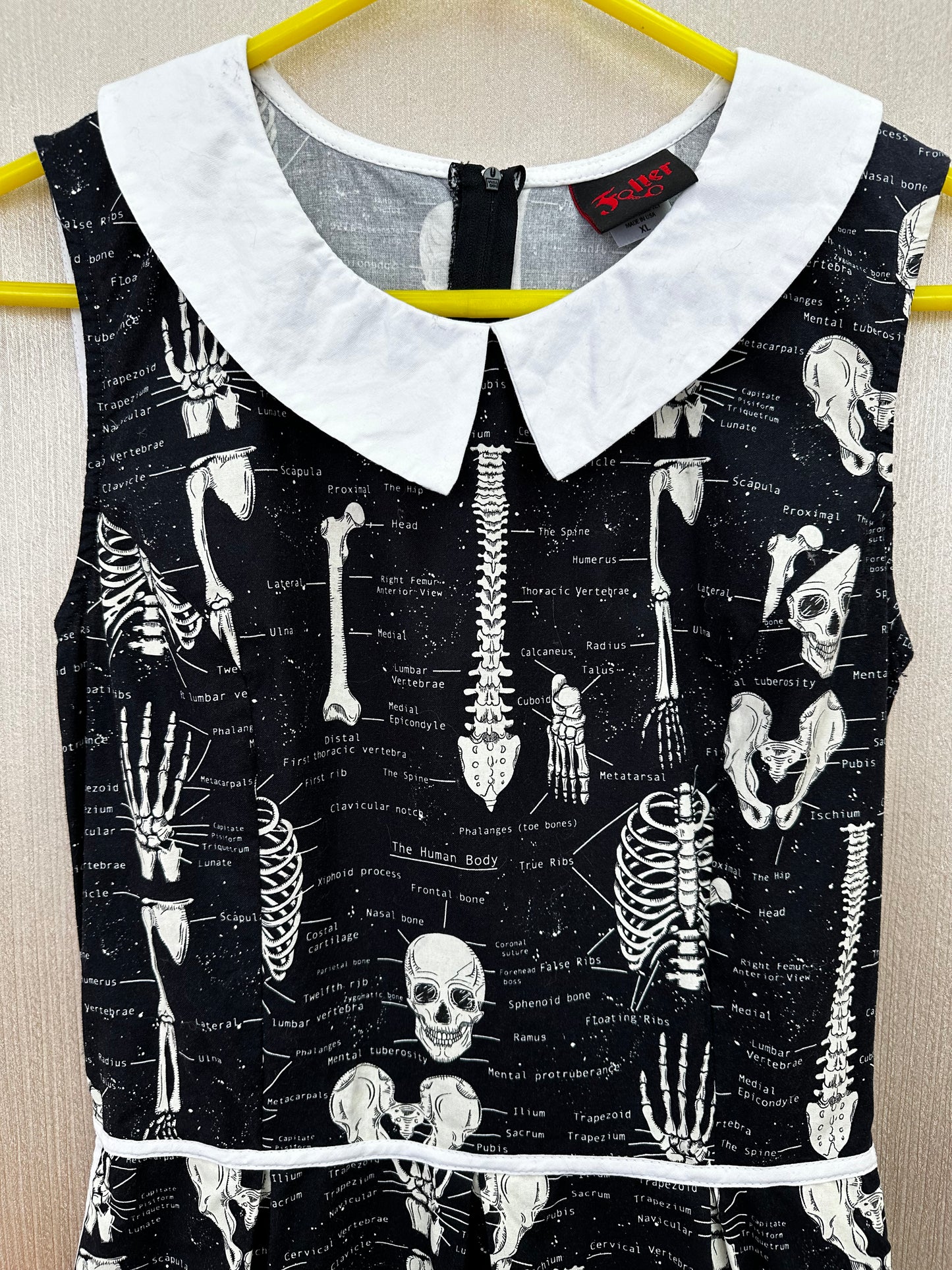 FOLTER black white Cotton Skeleton Anatomy Sleeveless Collared Dress - XL