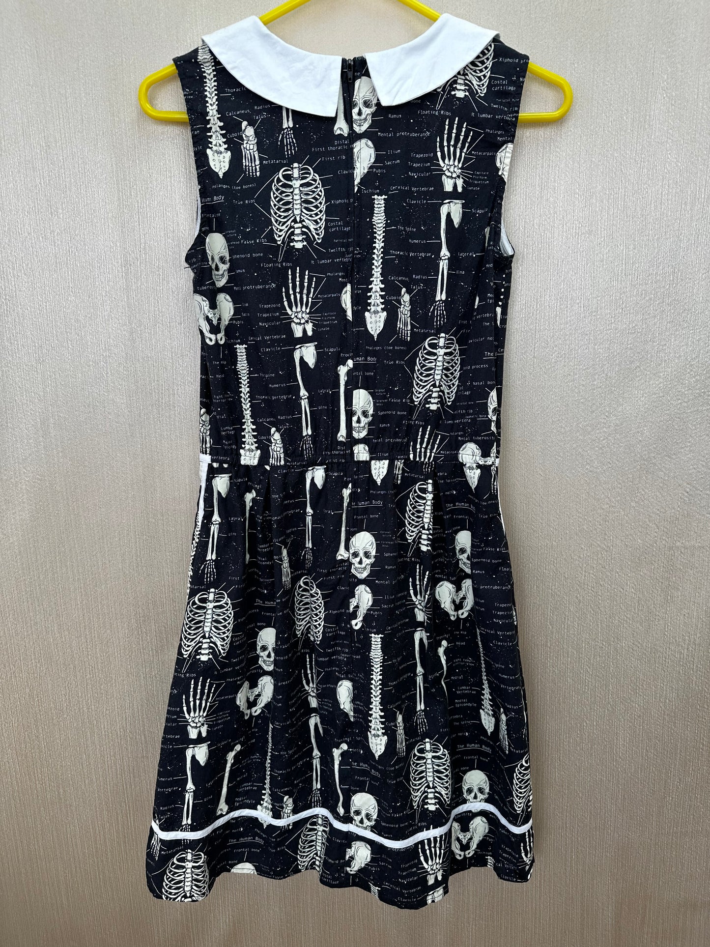 FOLTER black white Cotton Skeleton Anatomy Sleeveless Collared Dress - XL