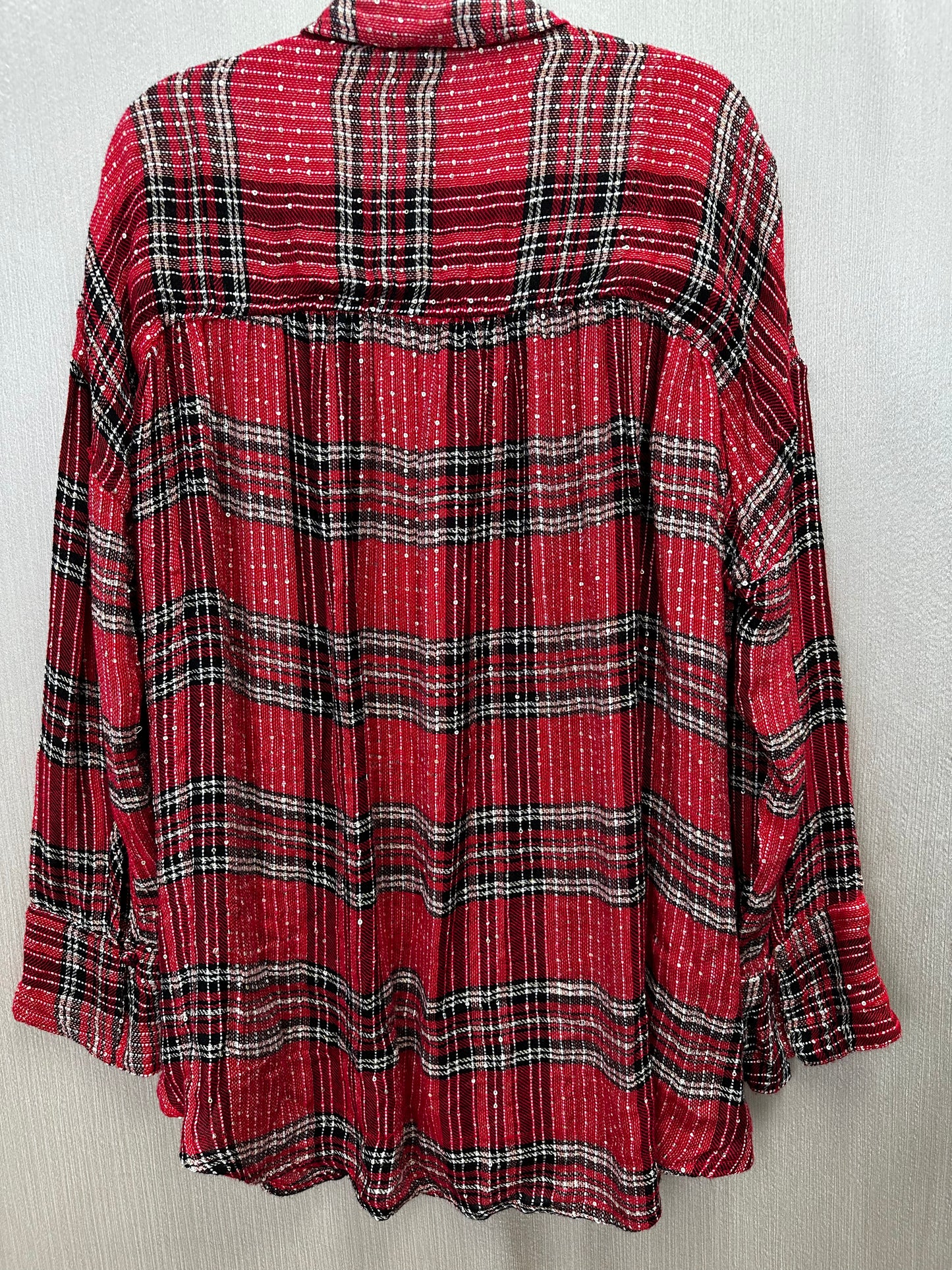 FREE PEOPLE red plaid Sequined Fearless Love Oversize Tunic Top - M