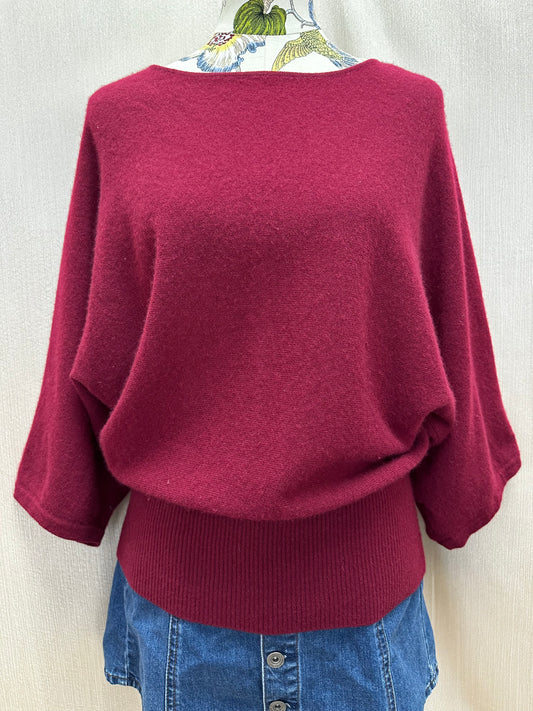 KATHERINE KELLY burgundy Cashmere Dolman Batwing Sleeve Sweater - M