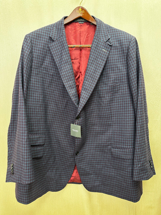 NWT - INDOCHINO blue maroon Plaid Check 100% Wool Blazer Suit Jacket - 62