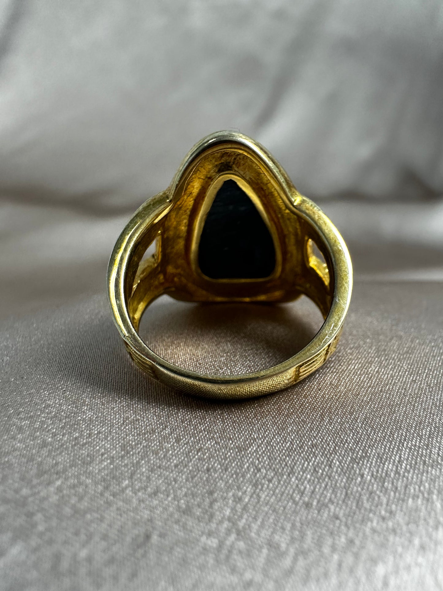 Gold Plate & Faceted Lapis Statement Ring - Size 10