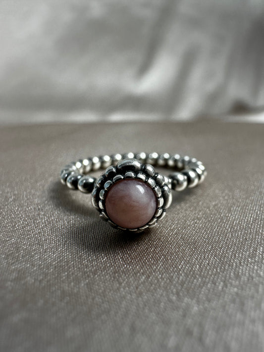 PANDORA Sterling Silver Pink Opal October Birthstone Bead Bubble Ring - 52 | 6