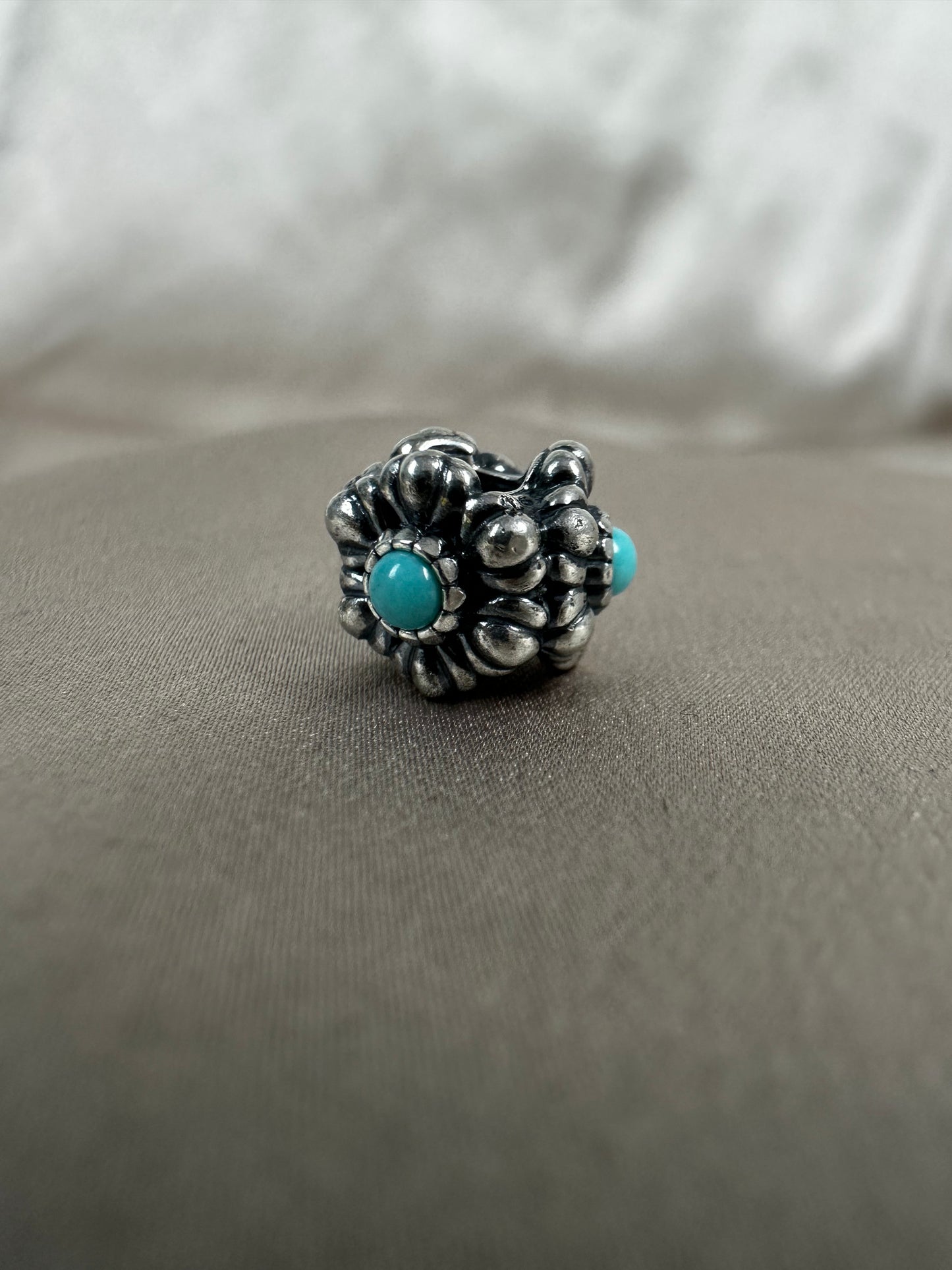 PANDORA 925 ALE Sterling Silver RETIRED December Birthday Blooms Turquoise Charm