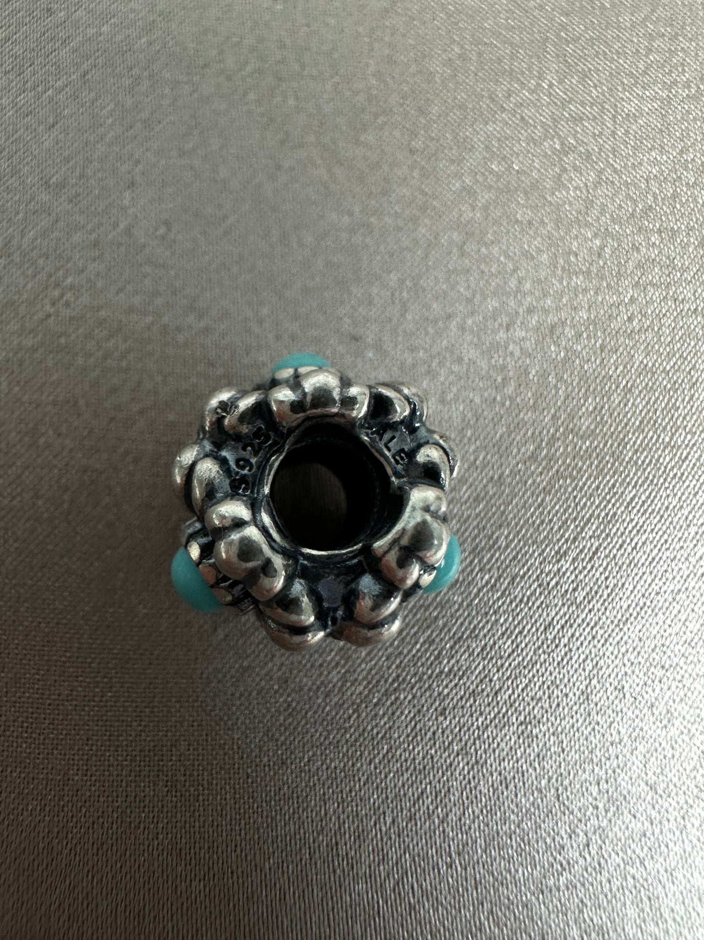 PANDORA 925 ALE Sterling Silver RETIRED December Birthday Blooms Turquoise Charm