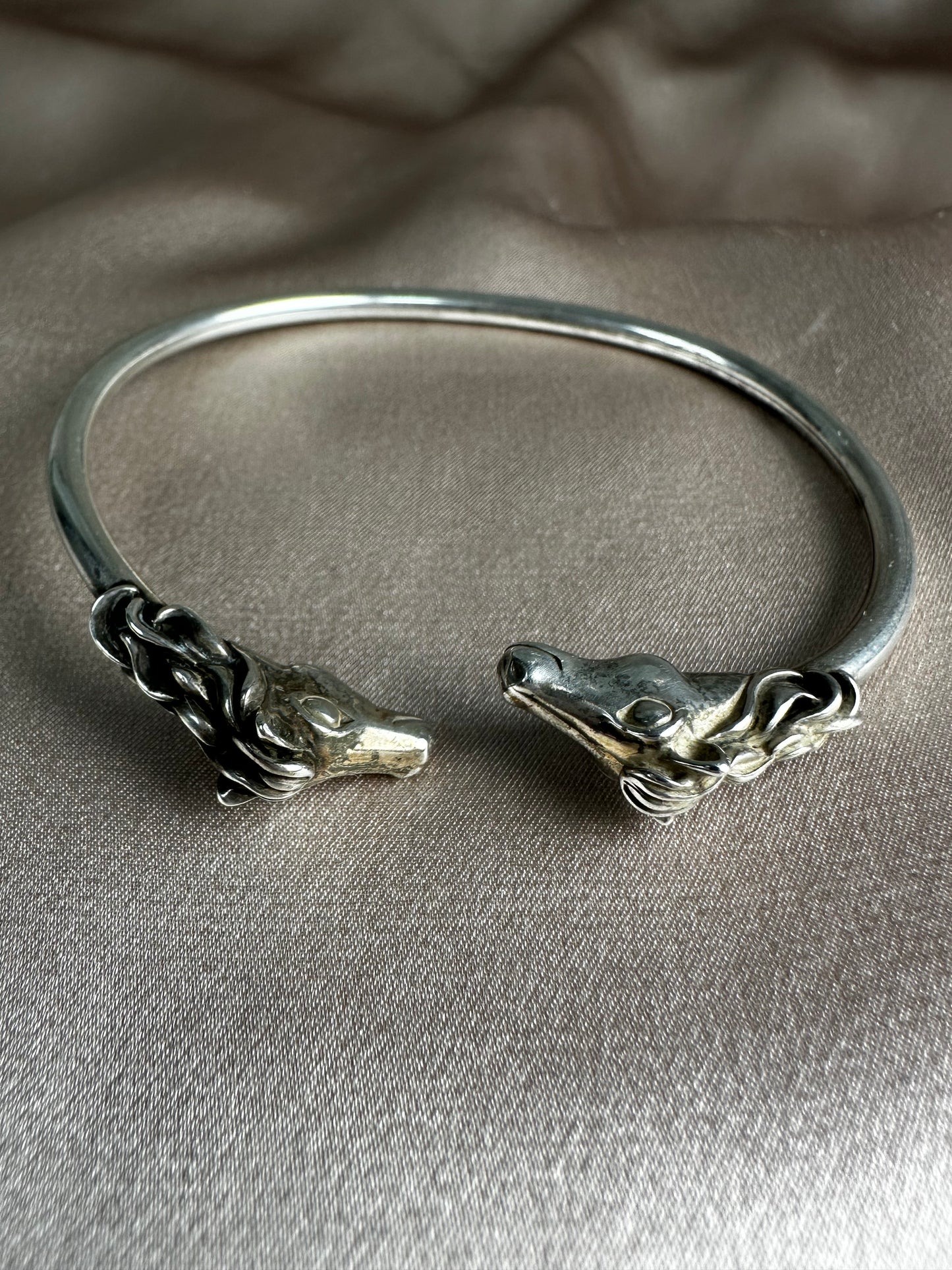 KABANA KBN 925 Sterling Silver Horse Head Flex Cuff Bangle Bracelet